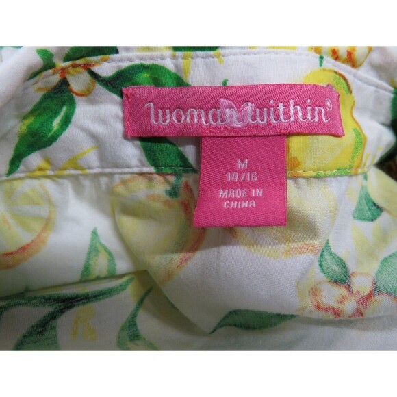 Woman Within Lemon Print Button Up Collared Top Plus Size 14-16 - Picture 4 of 13